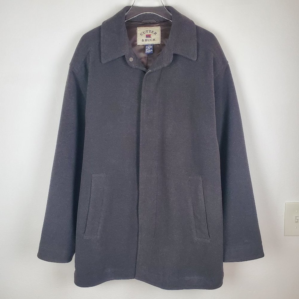 Cutter Buck luxury car coat herringbone wool grey L classic